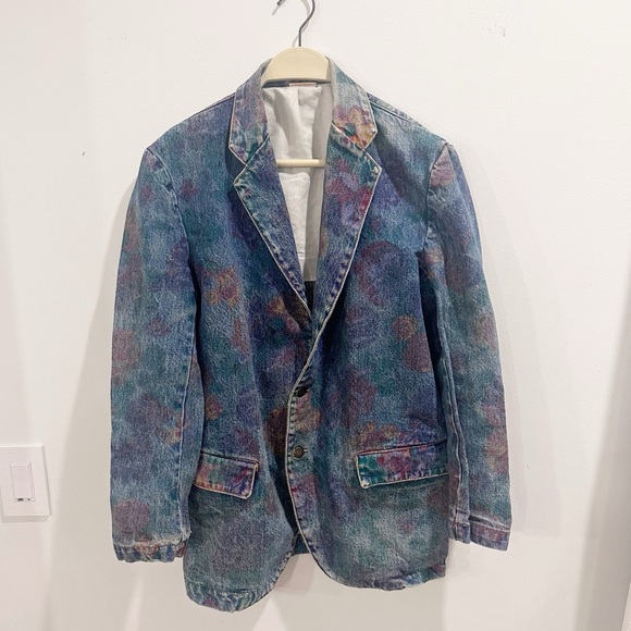 Vintage Jackets & Blazers - Vintage Bongo floral 90s Y2K oversized Denim Blazer medium